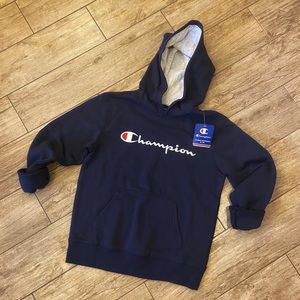 Boys Embroidered Champion Navy Blue Hoodie Sweatshirt
